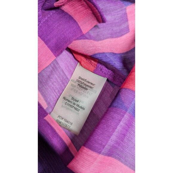 alice + olivia Women Top Size 4 Geo Block Neck Tie Tab Sleeve Semi Sheer Button - Picture 11 of 15